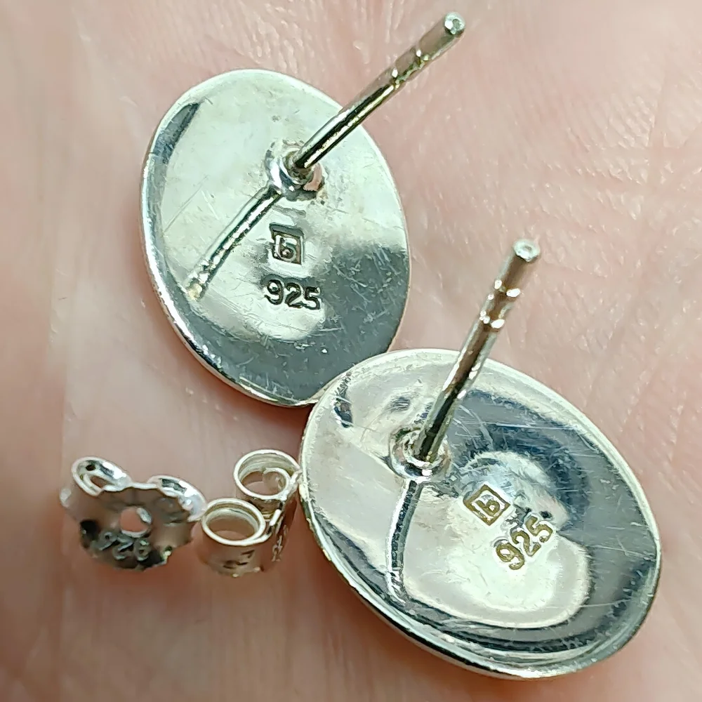Vintage Sterling Silver White Mother Of Pearl Oval Post Back Earrings - Picture 7 of 8